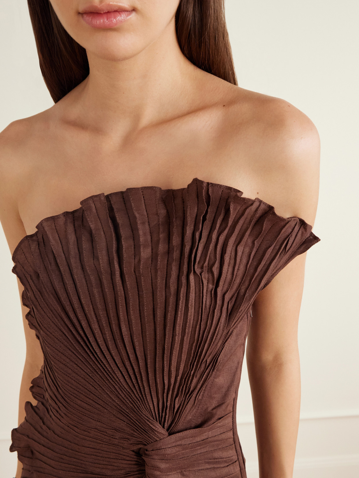 Nudo Sagrado Strapless Pleated Linen-Woven Top