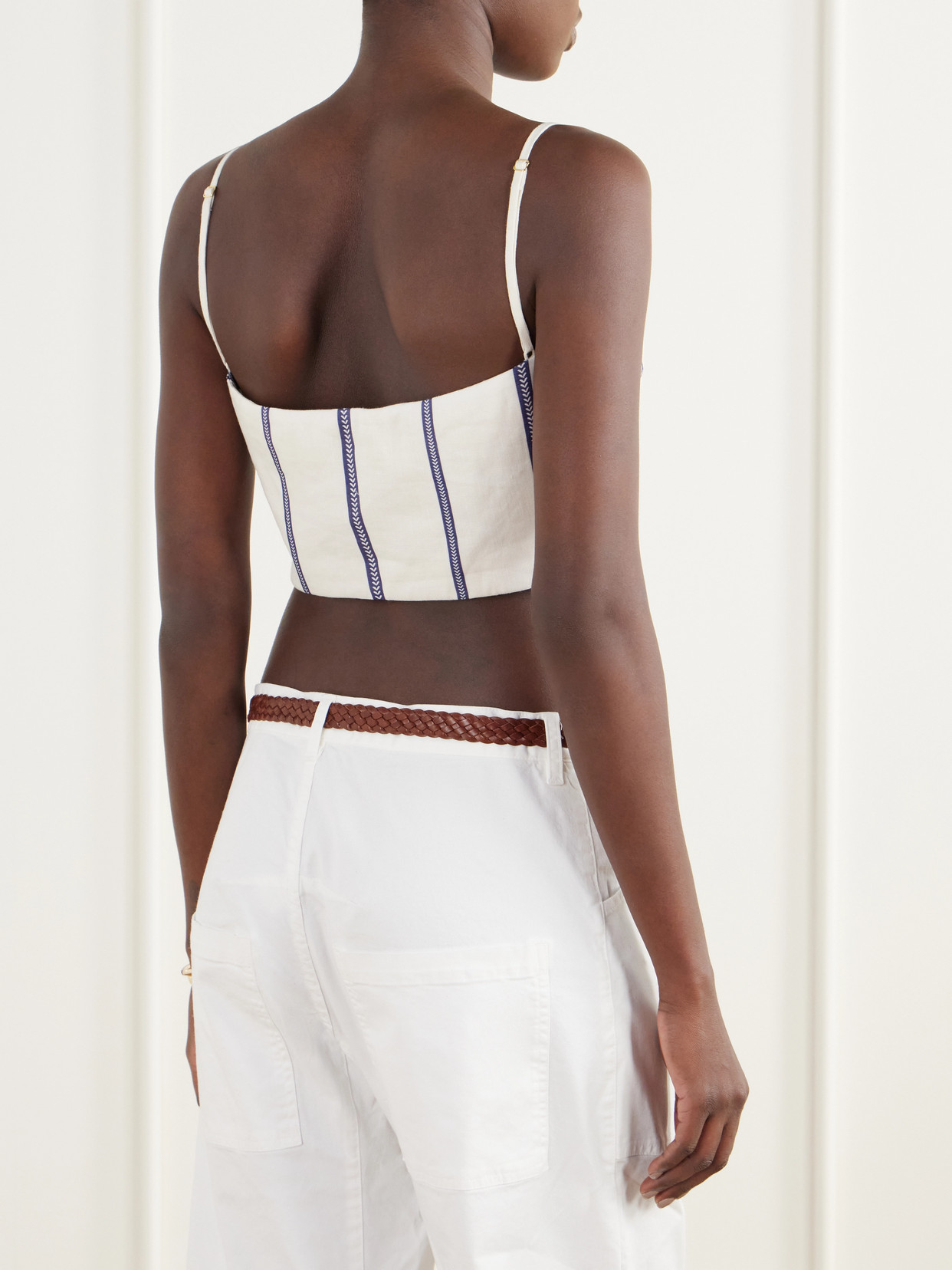 Tierra Sagrada Cropped Striped Linen-Woven Top