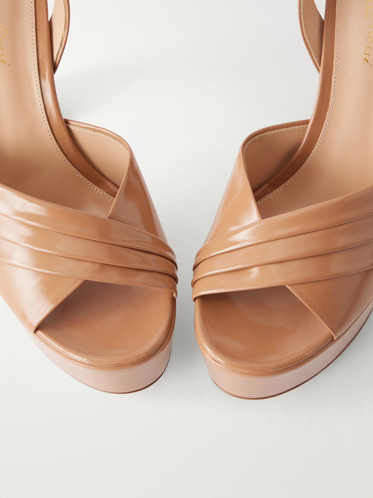 130 Pleated Patent-Leather Platform Sandals