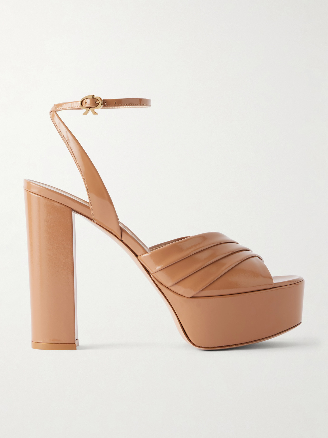 130 Pleated Patent-Leather Platform Sandals
