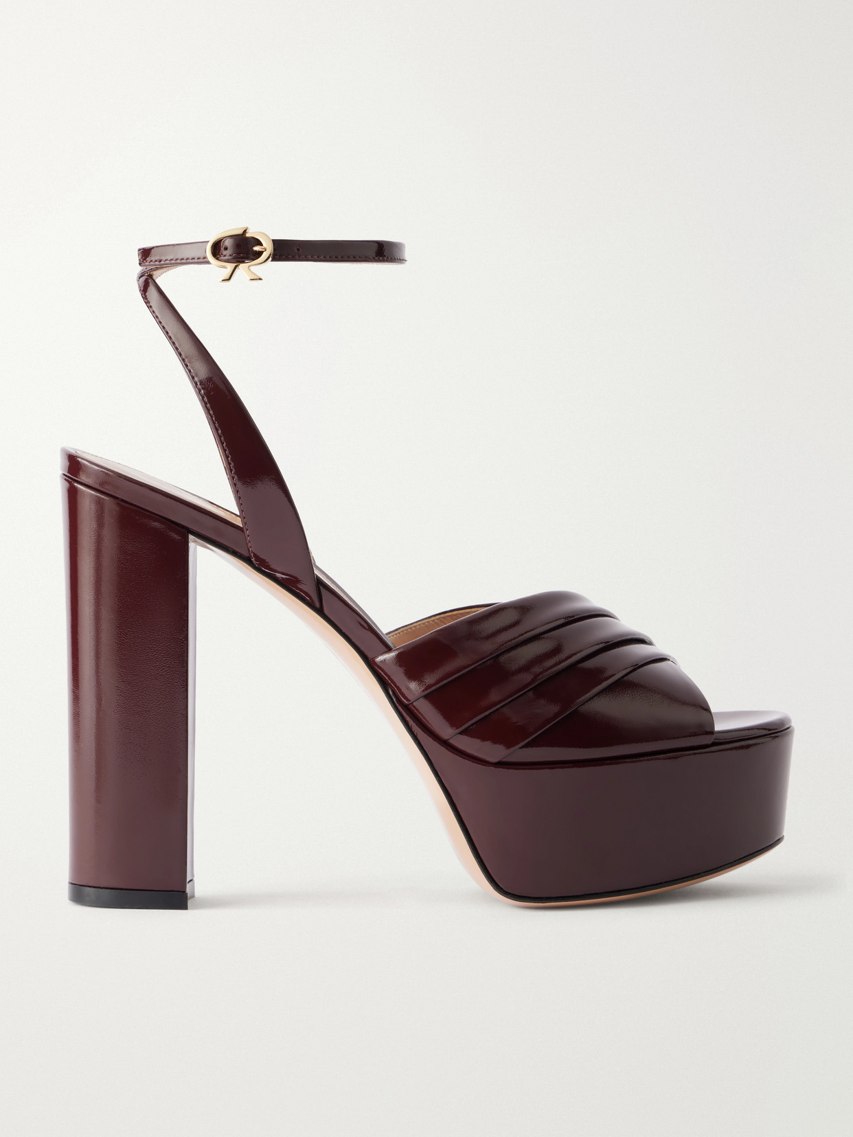 130 Pleated Patent-Leather Platform Sandals