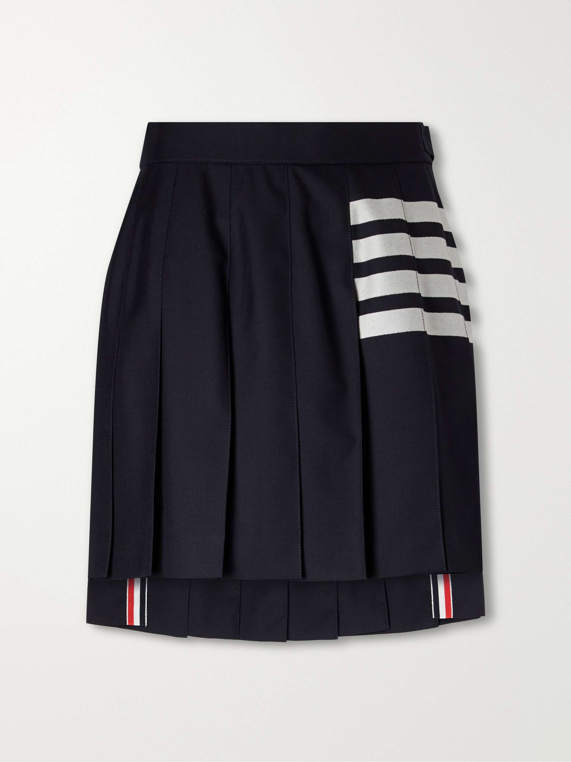 THOM BROWNE Grosgrain-trimmed pleated striped wool mini skirt