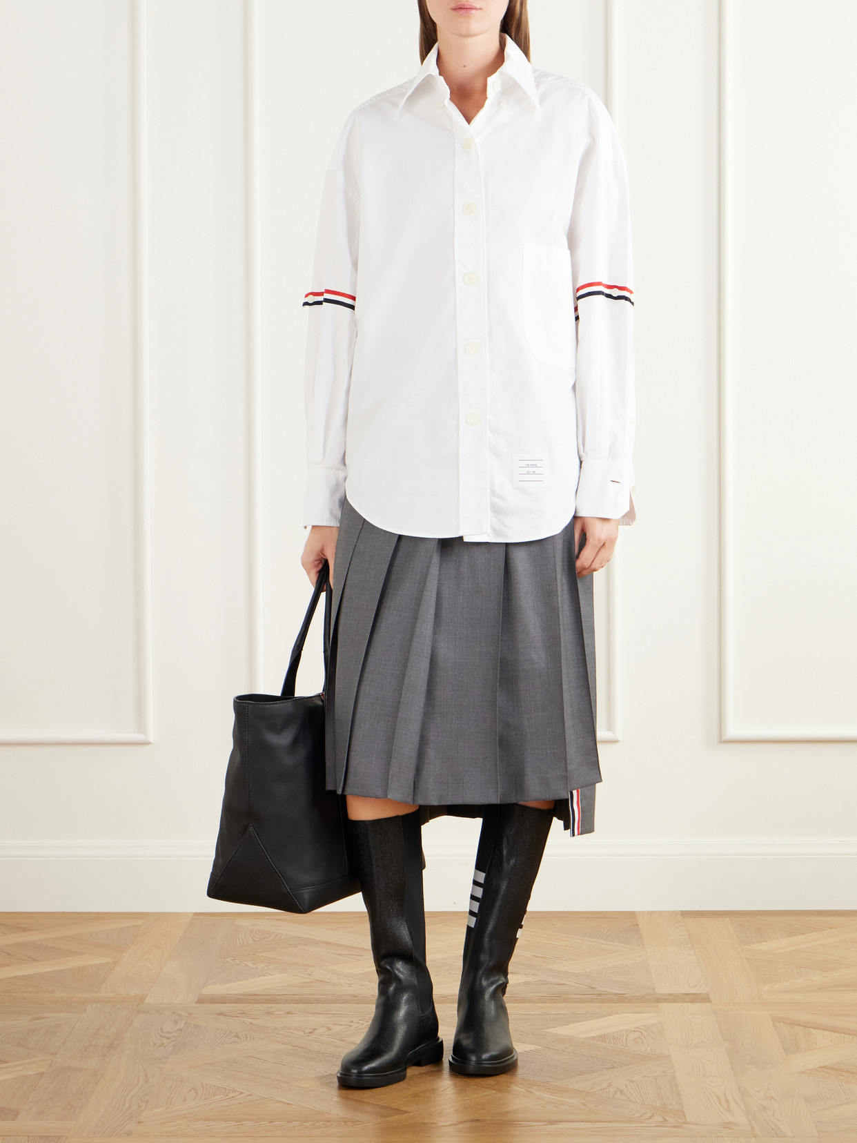 Striped Full-Grain Leather Knee Boots