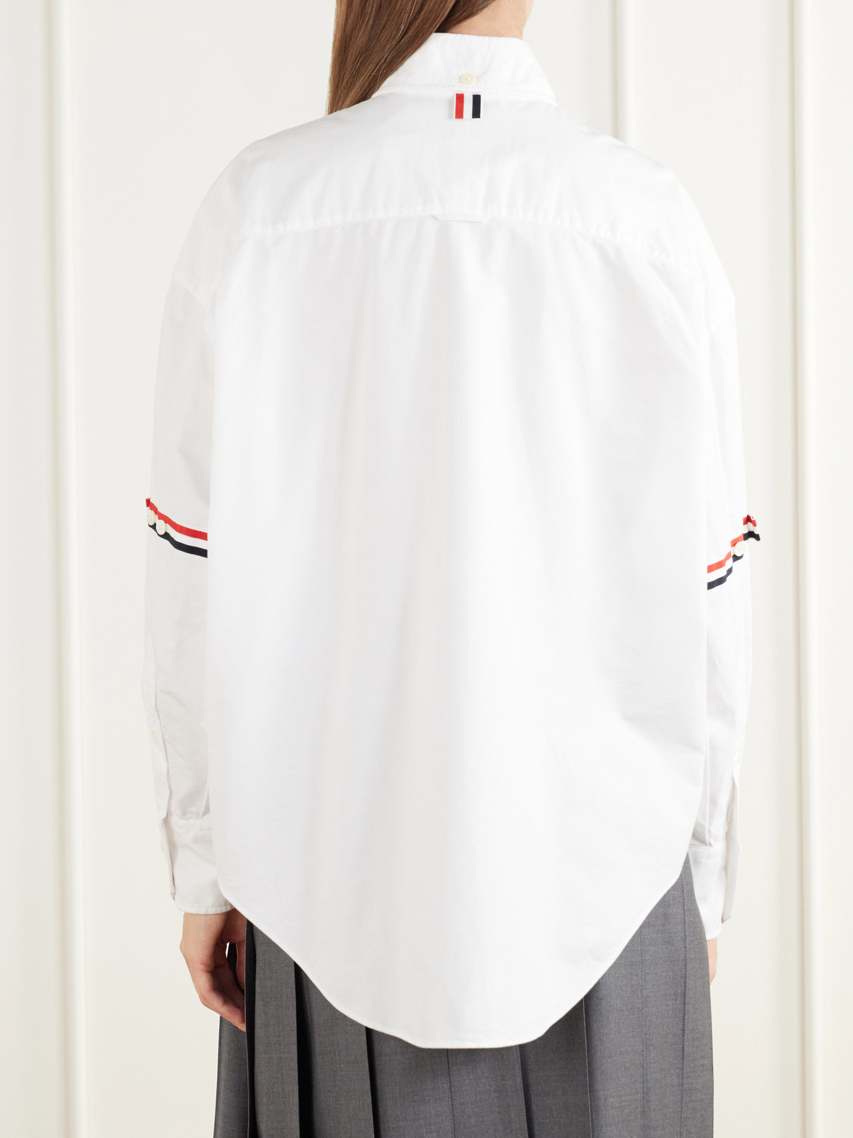 Appliquéd Striped Grosgrain-Trimmed Cotton-Poplin Shirt