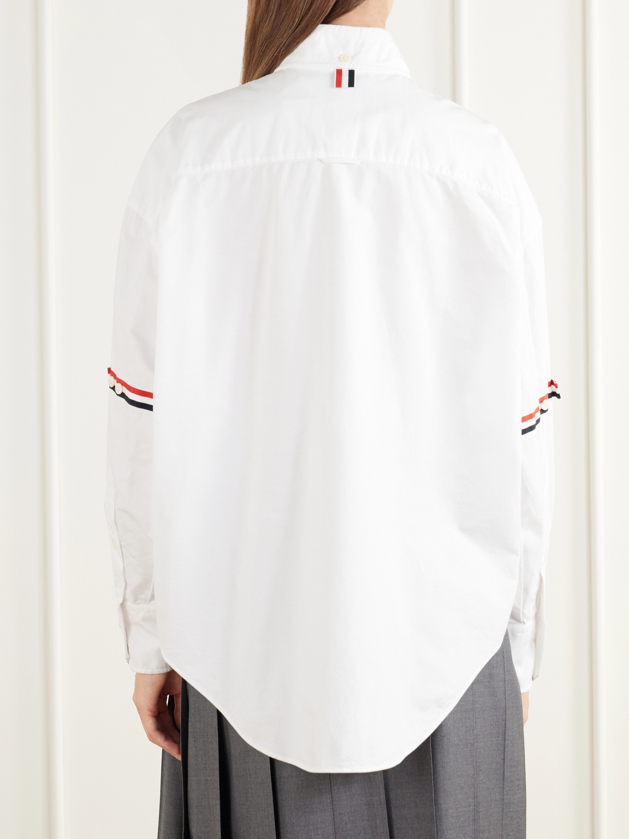 Thom Browne Appliquéd striped grosgrain-trimmed cotton-poplin shirt