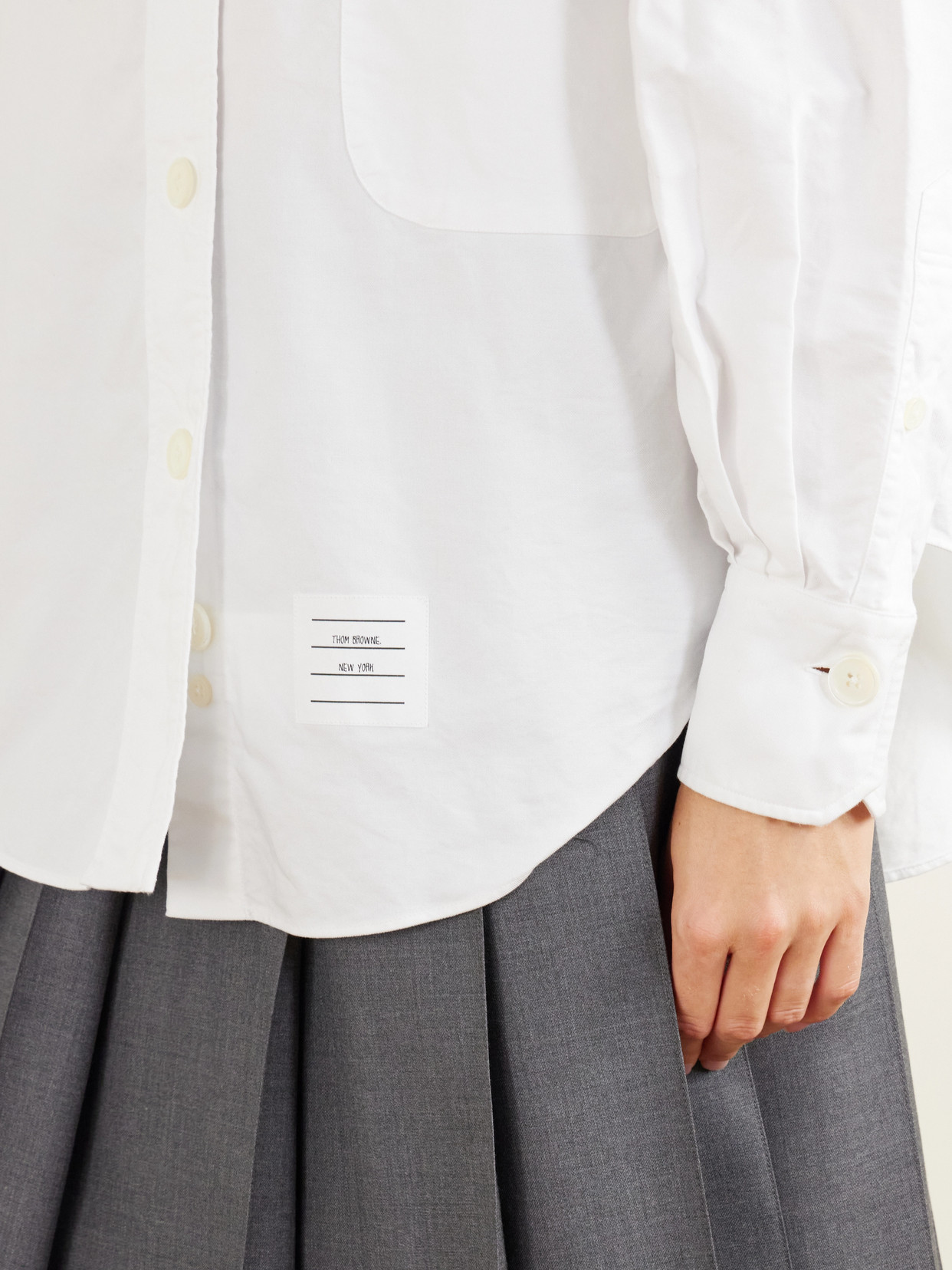 Appliquéd Striped Grosgrain-Trimmed Cotton-Poplin Shirt