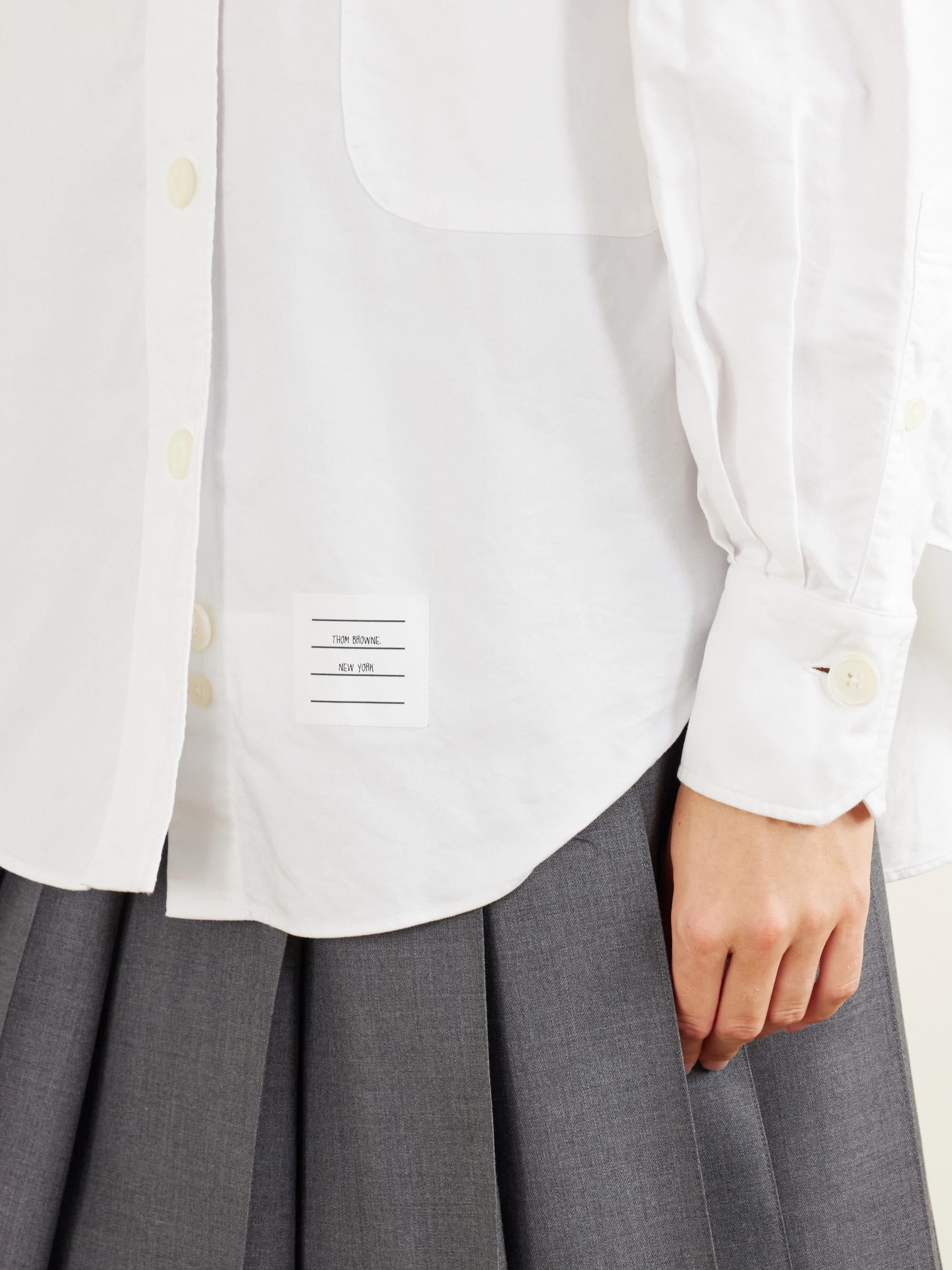 Thom Browne Appliquéd striped grosgrain-trimmed cotton-poplin shirt