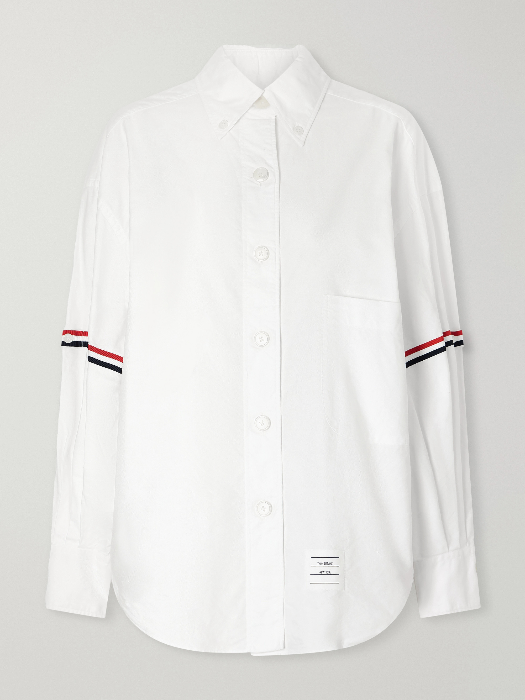 Thom Browne Appliquéd striped grosgrain-trimmed cotton-poplin shirt