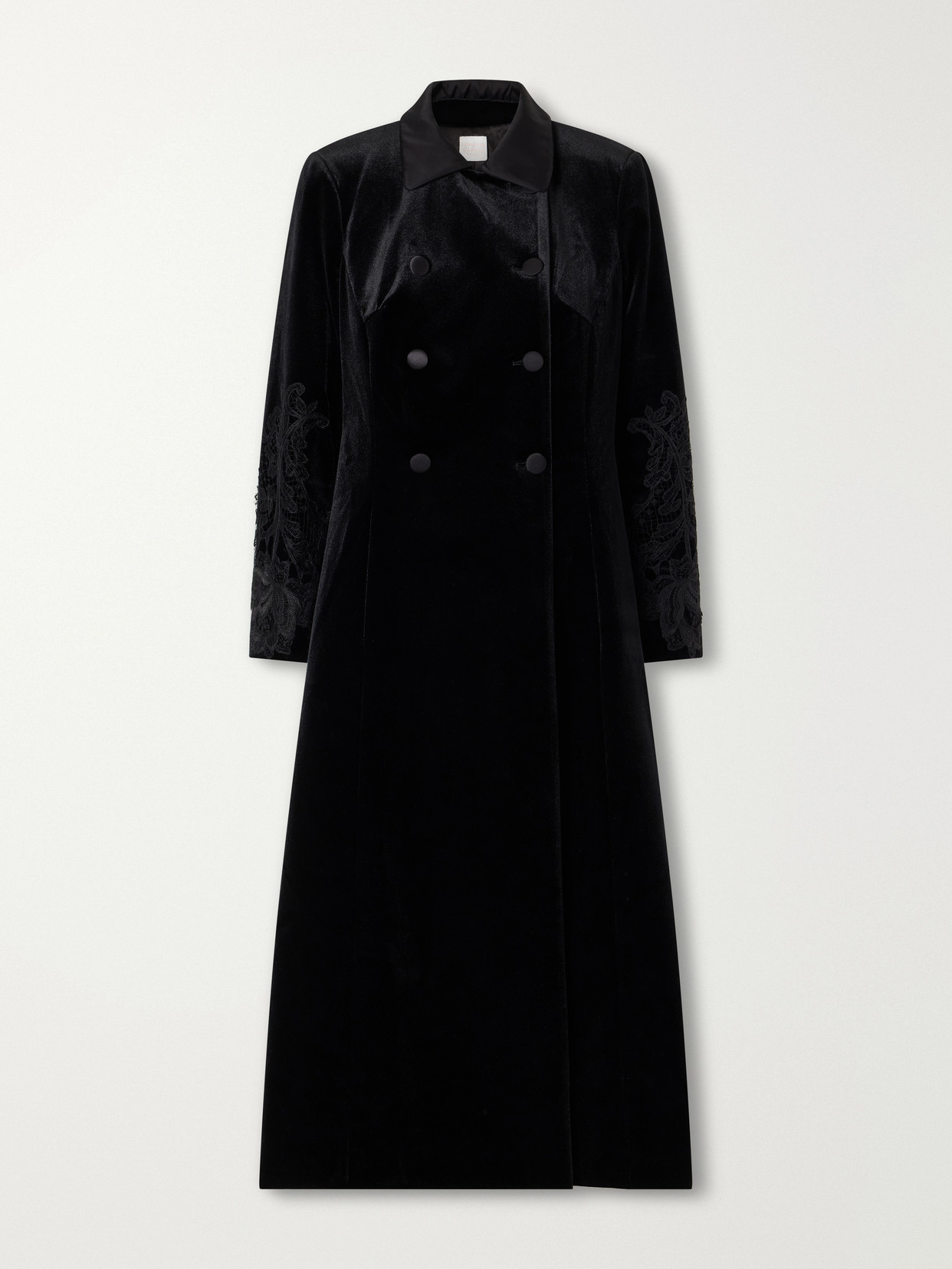 Loretta Caponi Rose Embroidered Velvet Coat In Black