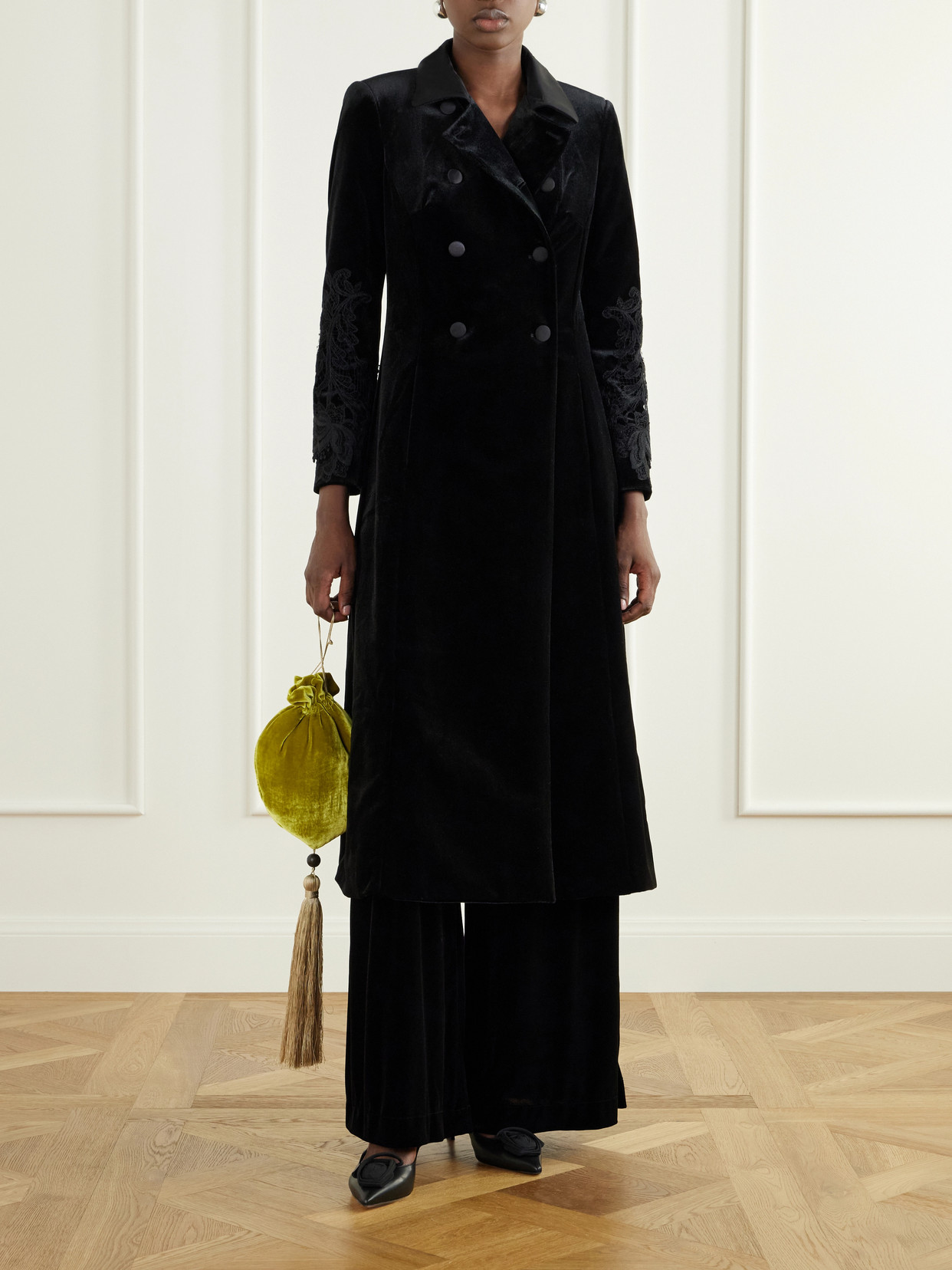 Rose Embroidered Velvet Coat