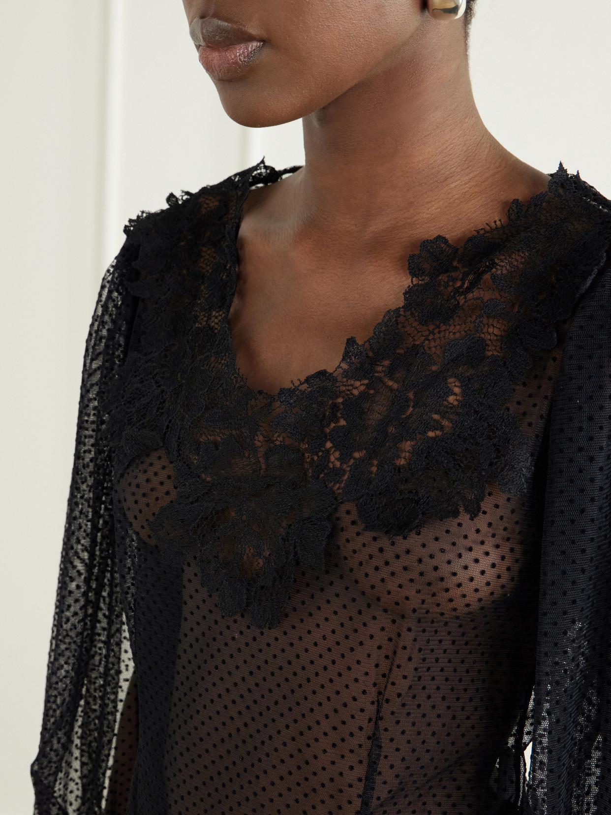 Lilly Lace-Trimmed Organza Blouse