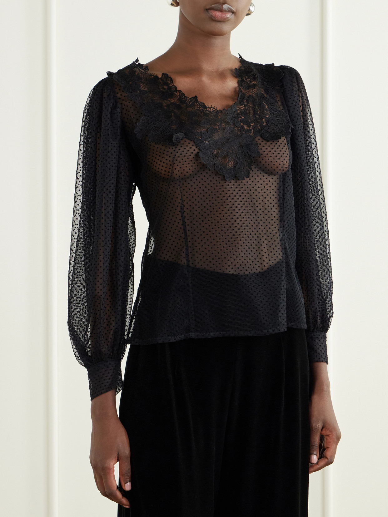 Lilly Lace-Trimmed Organza Blouse