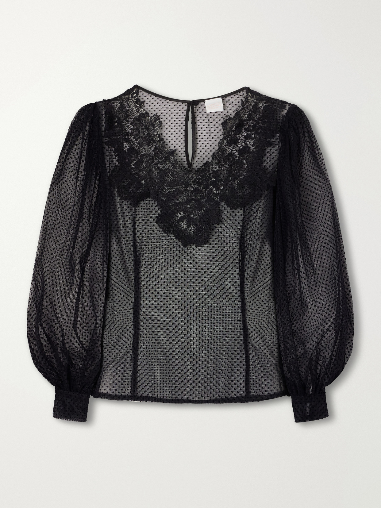 Loretta Caponi Lilly Lace-trimmed Organza Blouse In Black