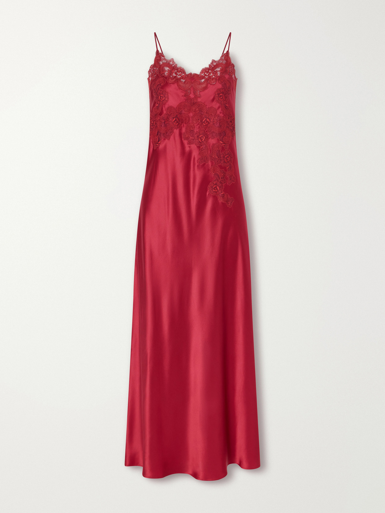 Loretta Caponi Grimilde Lace-trimmed Silk Maxi Dress In Red