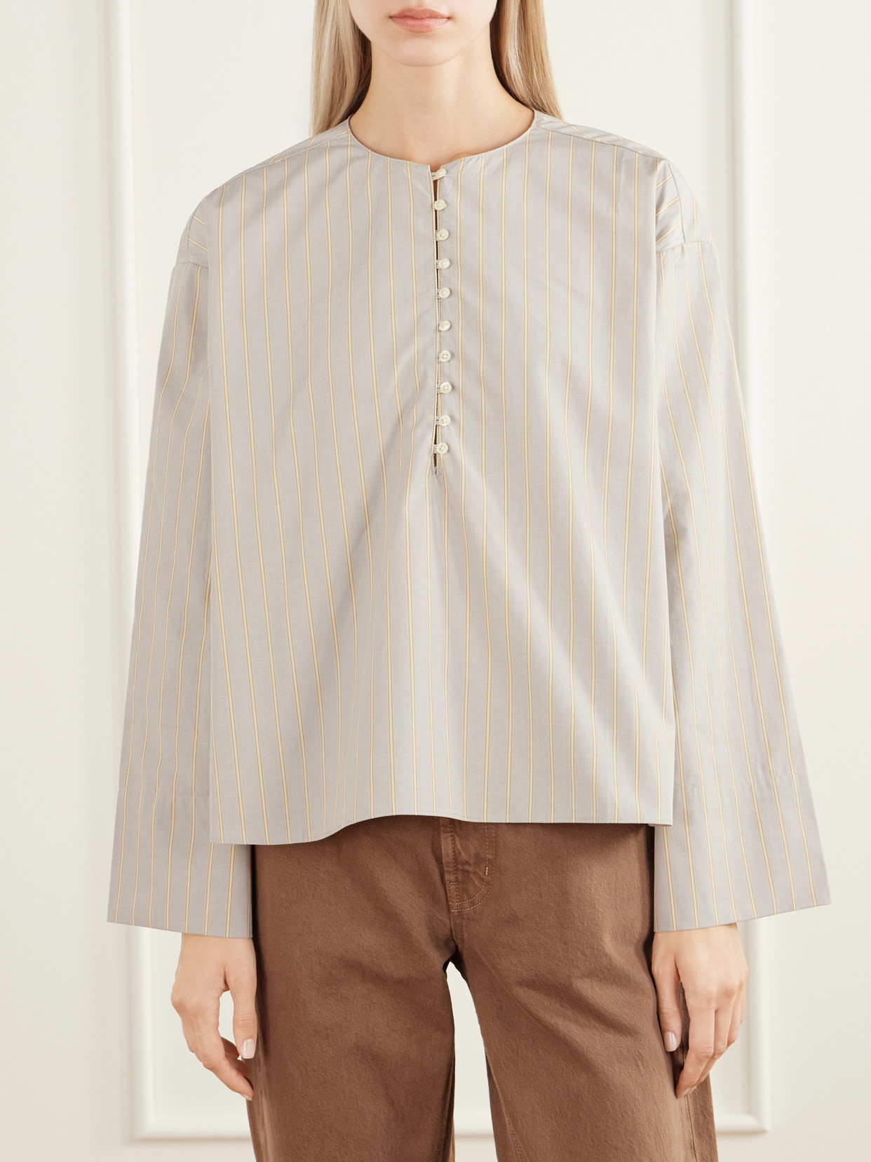 Marguerite Striped Cotton-Poplin Blouse