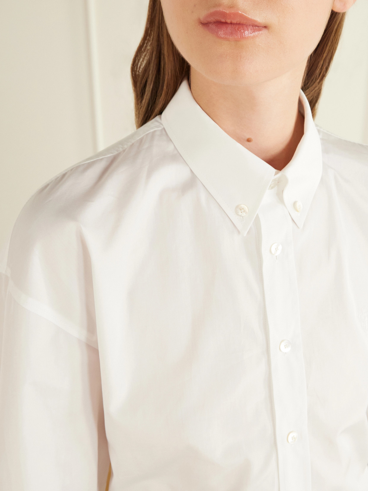 Logo-Embroidered Cropped Cotton-Poplin Shirt