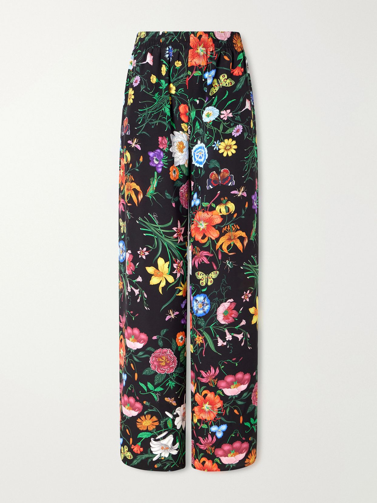 Flora printed silk-twill wide-leg pants