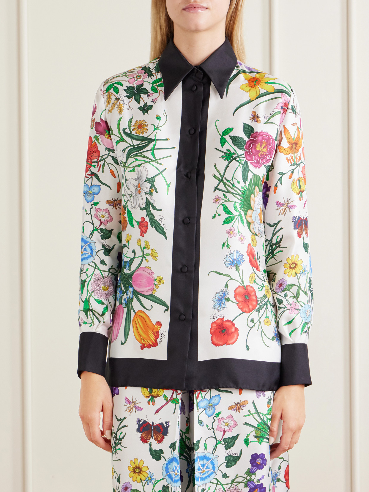 Floral Place Printed Silk-Twill Blouse