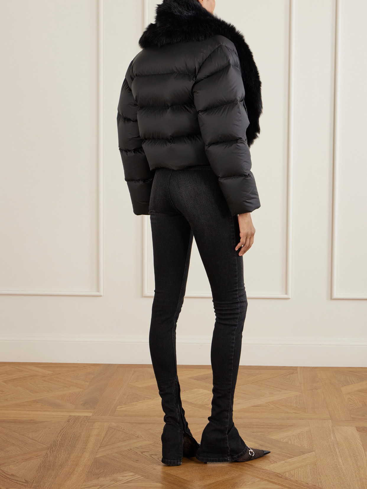 Shearling-Trimmed Padded Quilted Shell Down Jacket