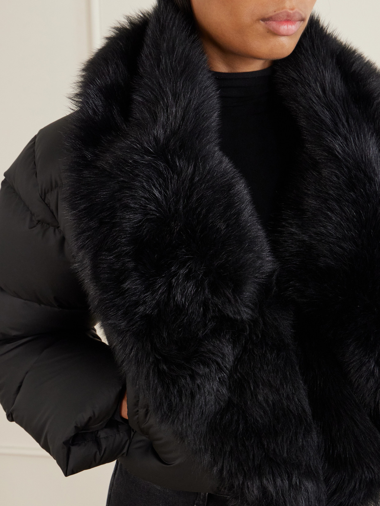 Shearling-Trimmed Padded Quilted Shell Down Jacket