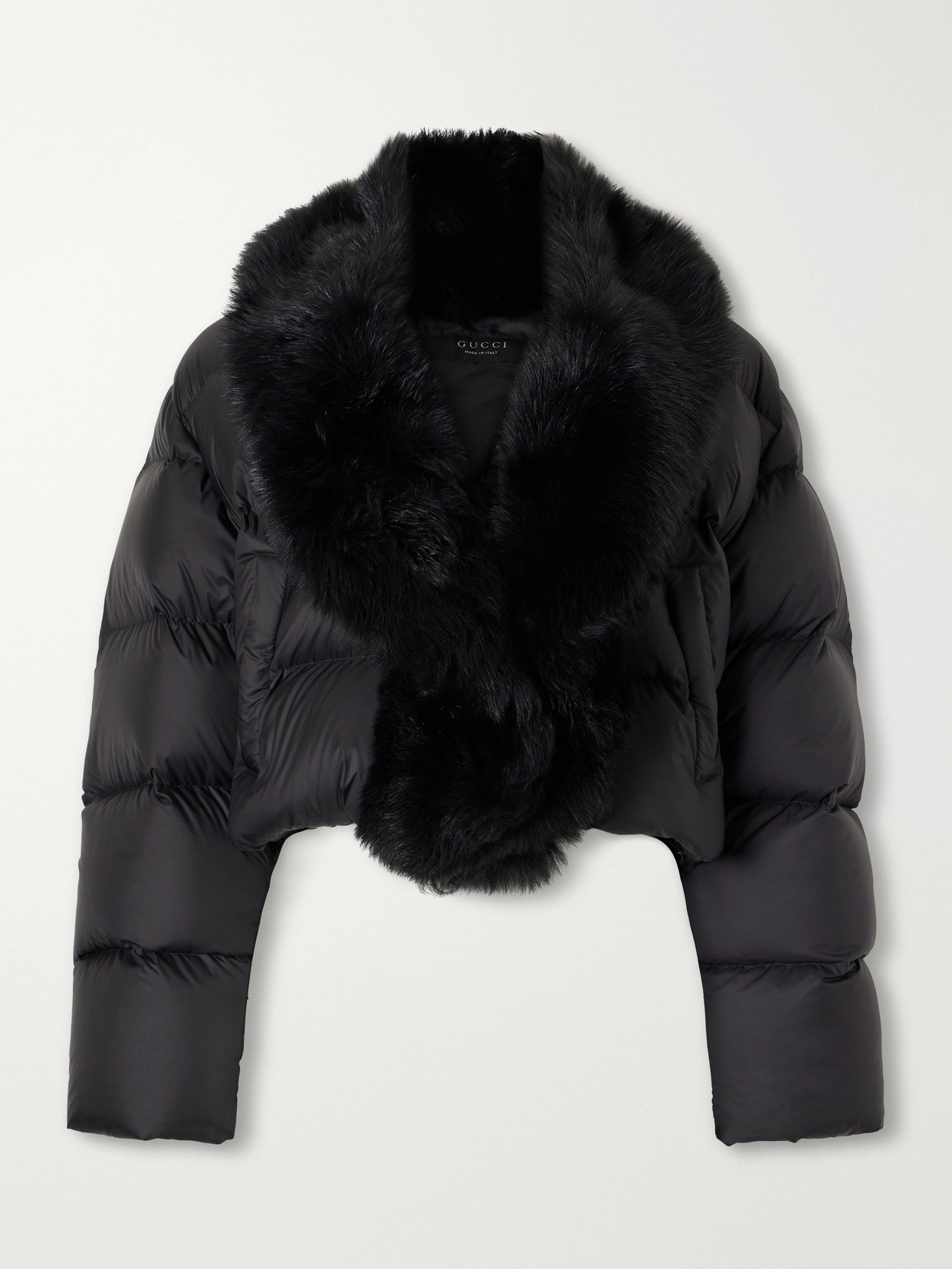 Shearling-Trimmed Padded Quilted Shell Down Jacket
