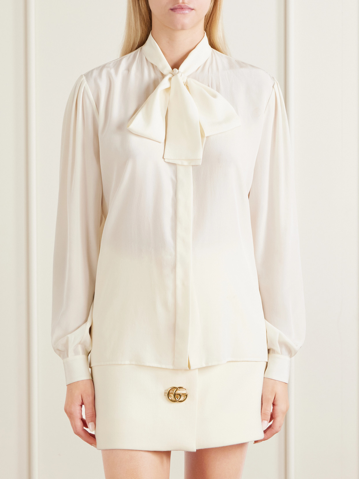 Pussy-Bow Silk Crepe De Chine Blouse