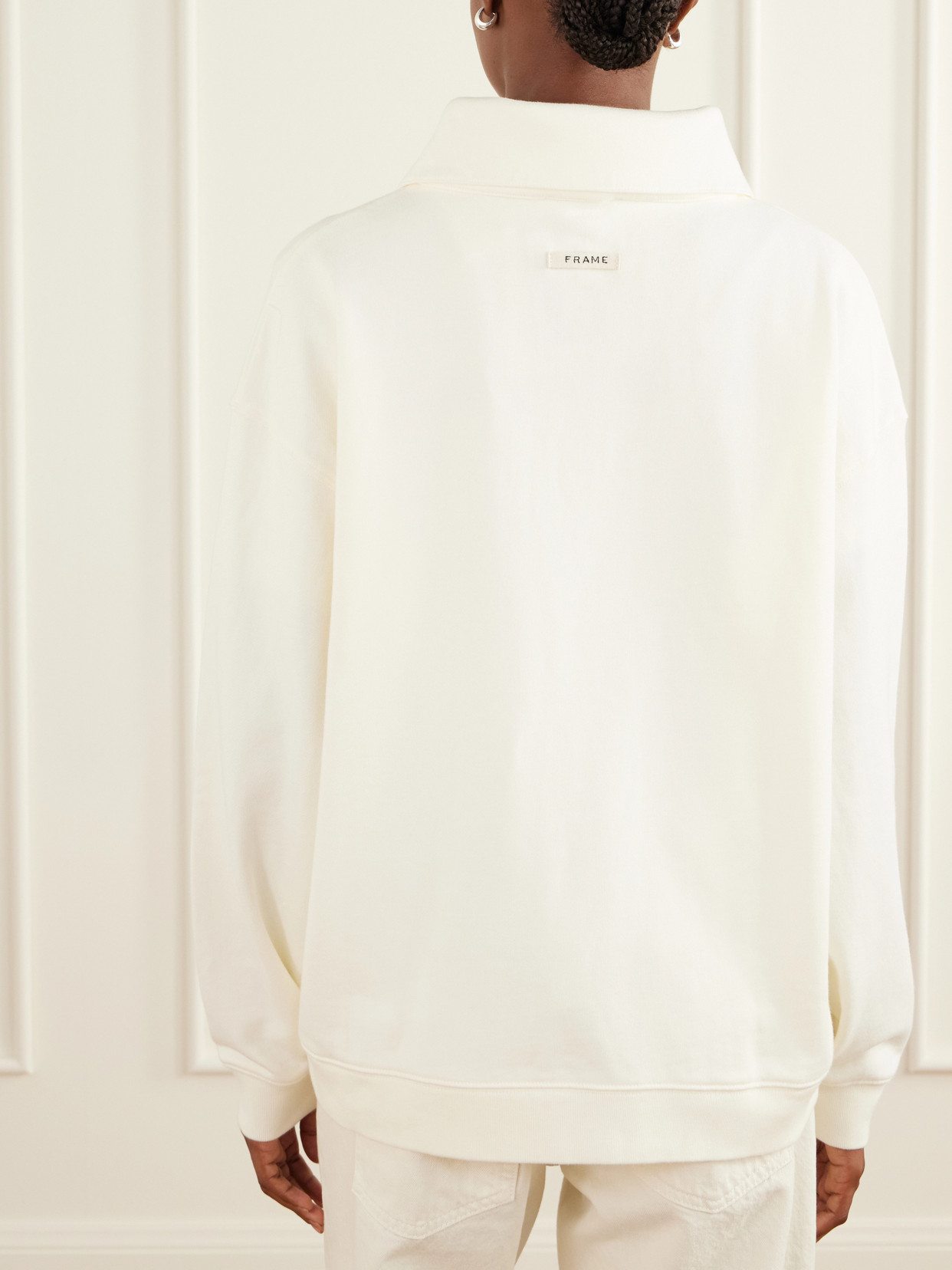 Frame Cotton-jersey Half-zip Sweatshirt In Neutral