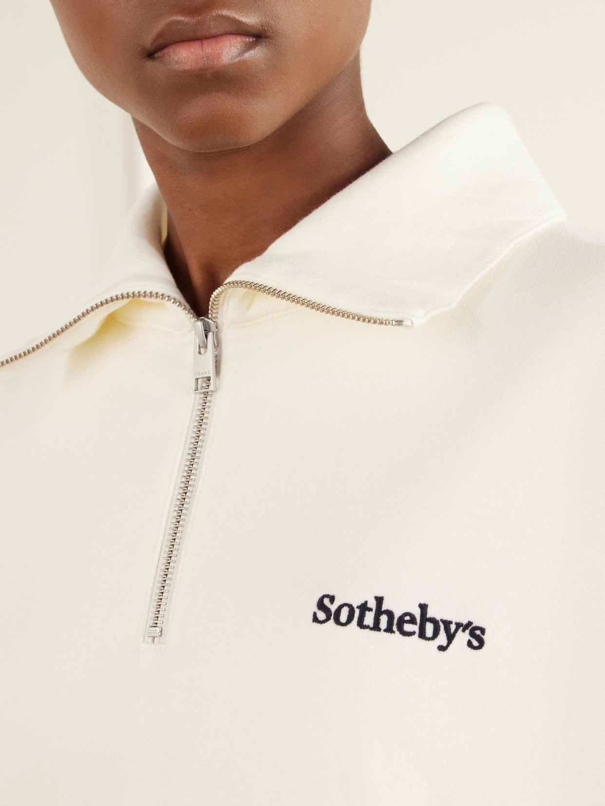 Frame Cotton-jersey Half-zip Sweatshirt In Neutral