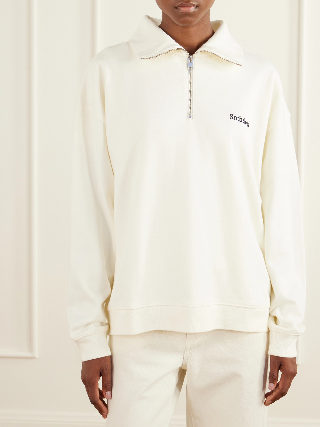 Frame Cotton-jersey Half-zip Sweatshirt In Neutral