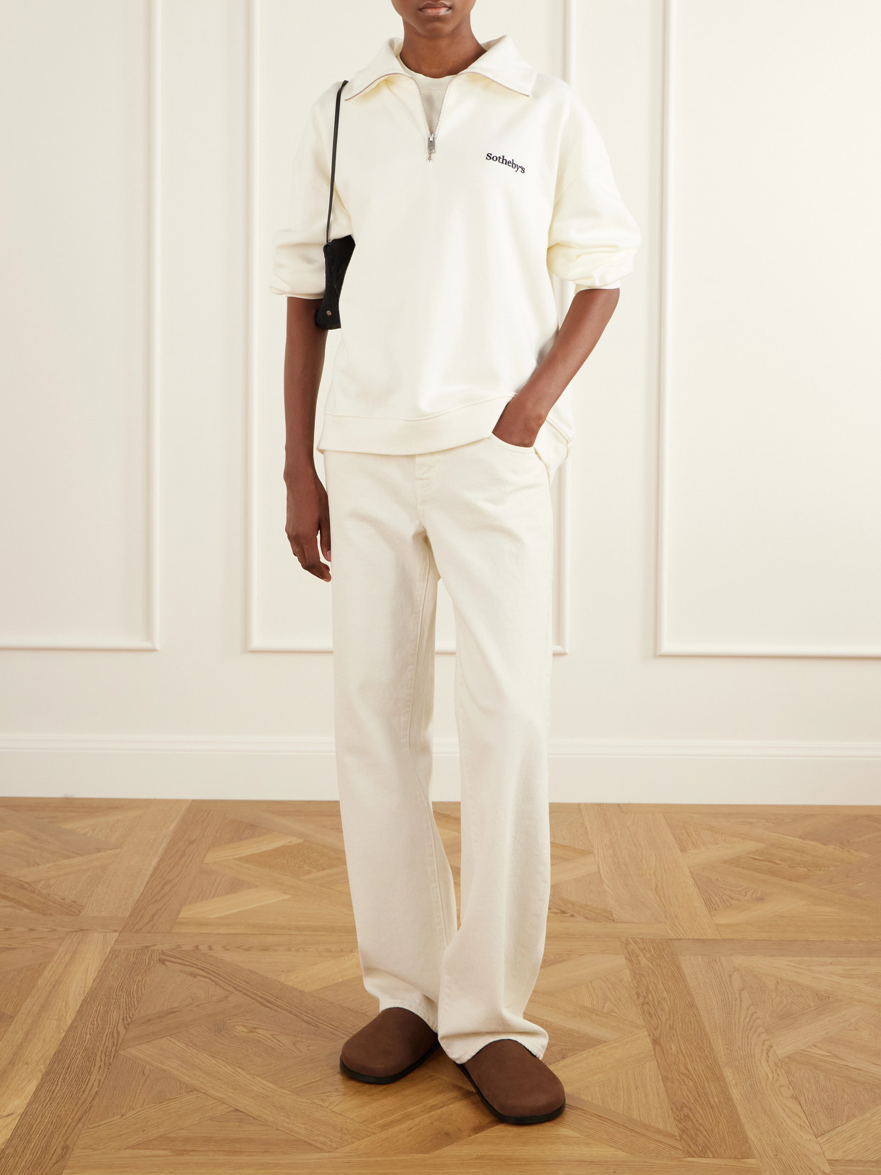 Frame Cotton-jersey Half-zip Sweatshirt In Neutral