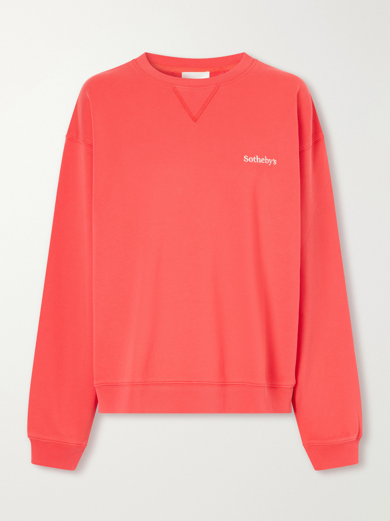Frame + Sotheby's Logo-embroidered Cotton-jersey Sweatshirt In Red