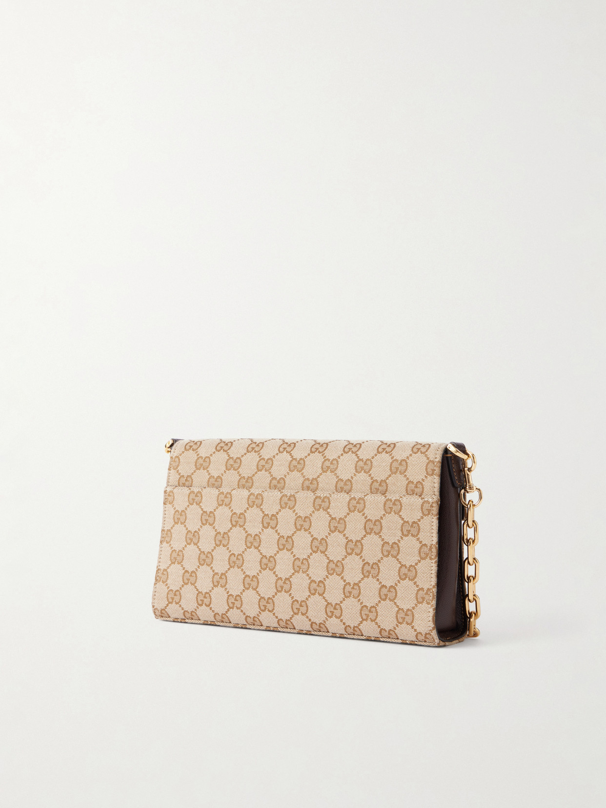 Horsebit Ristretto Leather-Trimmed Canvas-Jacquard Shoulder Bag