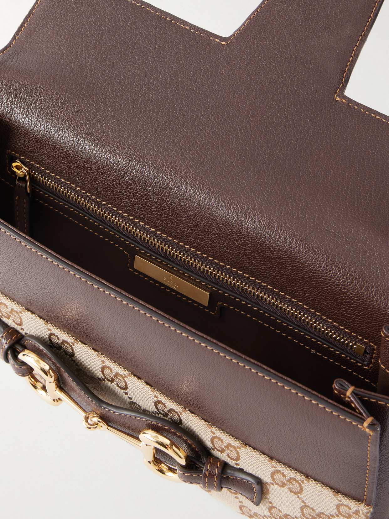 Horsebit Ristretto Leather-Trimmed Canvas-Jacquard Shoulder Bag