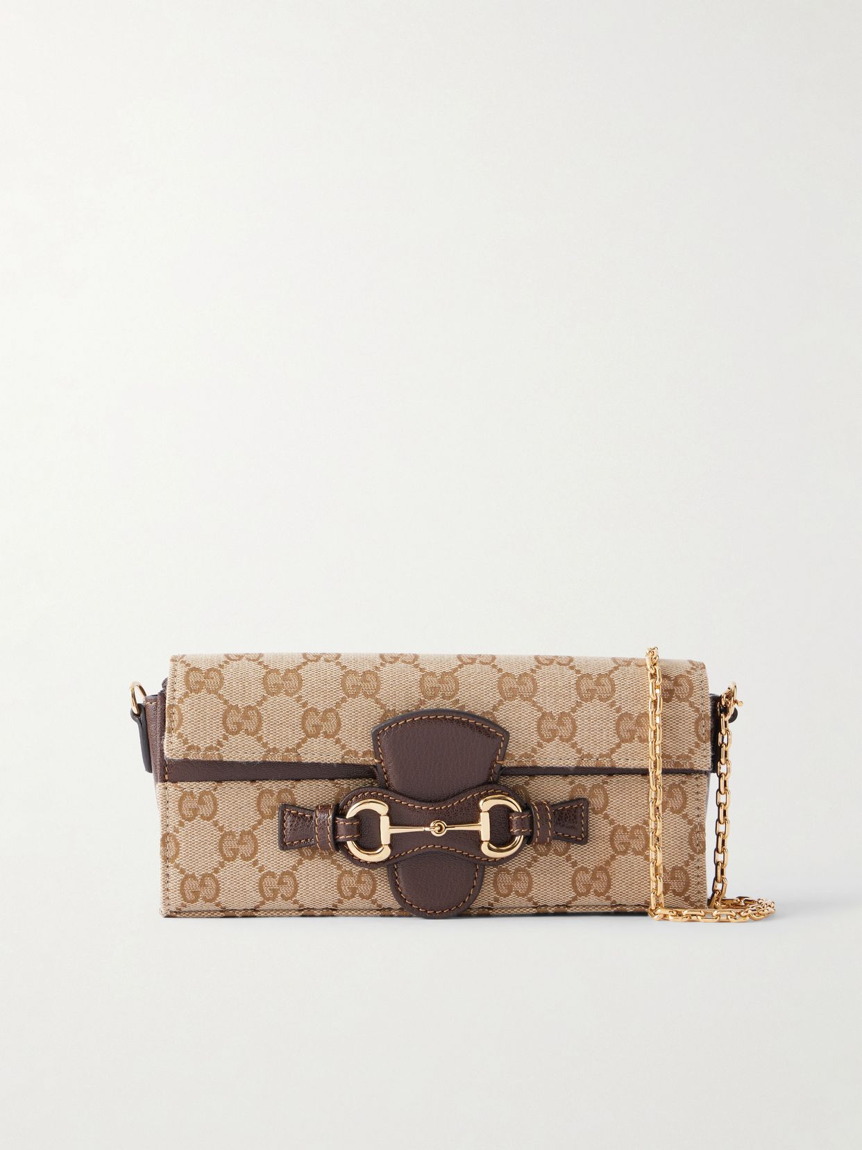 ristretto horsebit embellished canvas jacquard shoulder bag