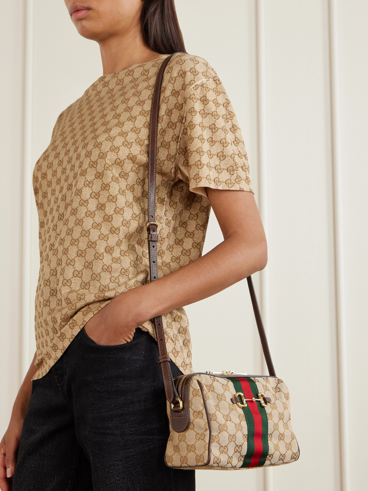 Camera Case Web-Trimmed Canvas Shoulder Bag
