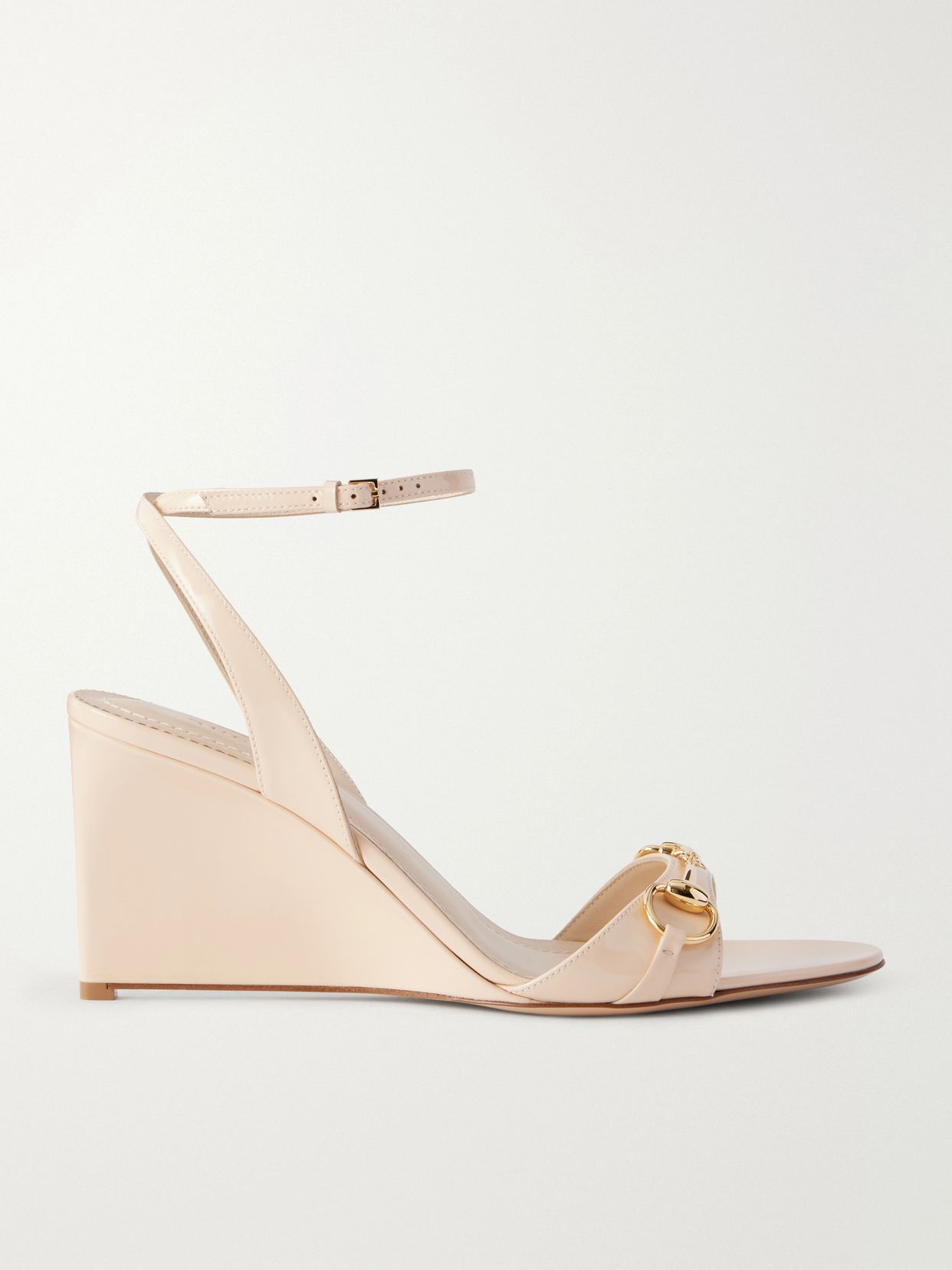 donna 80 horsebit embellished patent leather wedge sandals