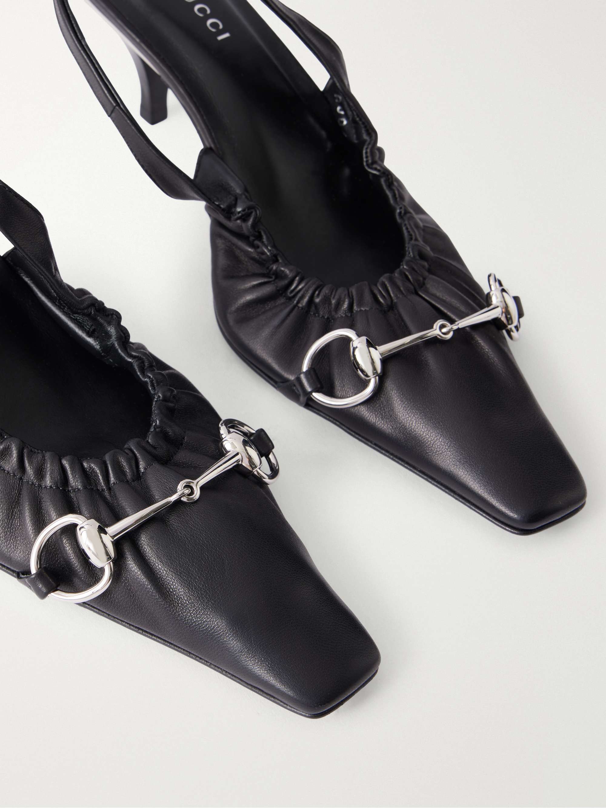 GUCCI ブラック　ハラコ　ファブリックミュール 高ヒール　イタリア製 GUCCI Vittoria 55 horsebit-embellished leather slingback pumps