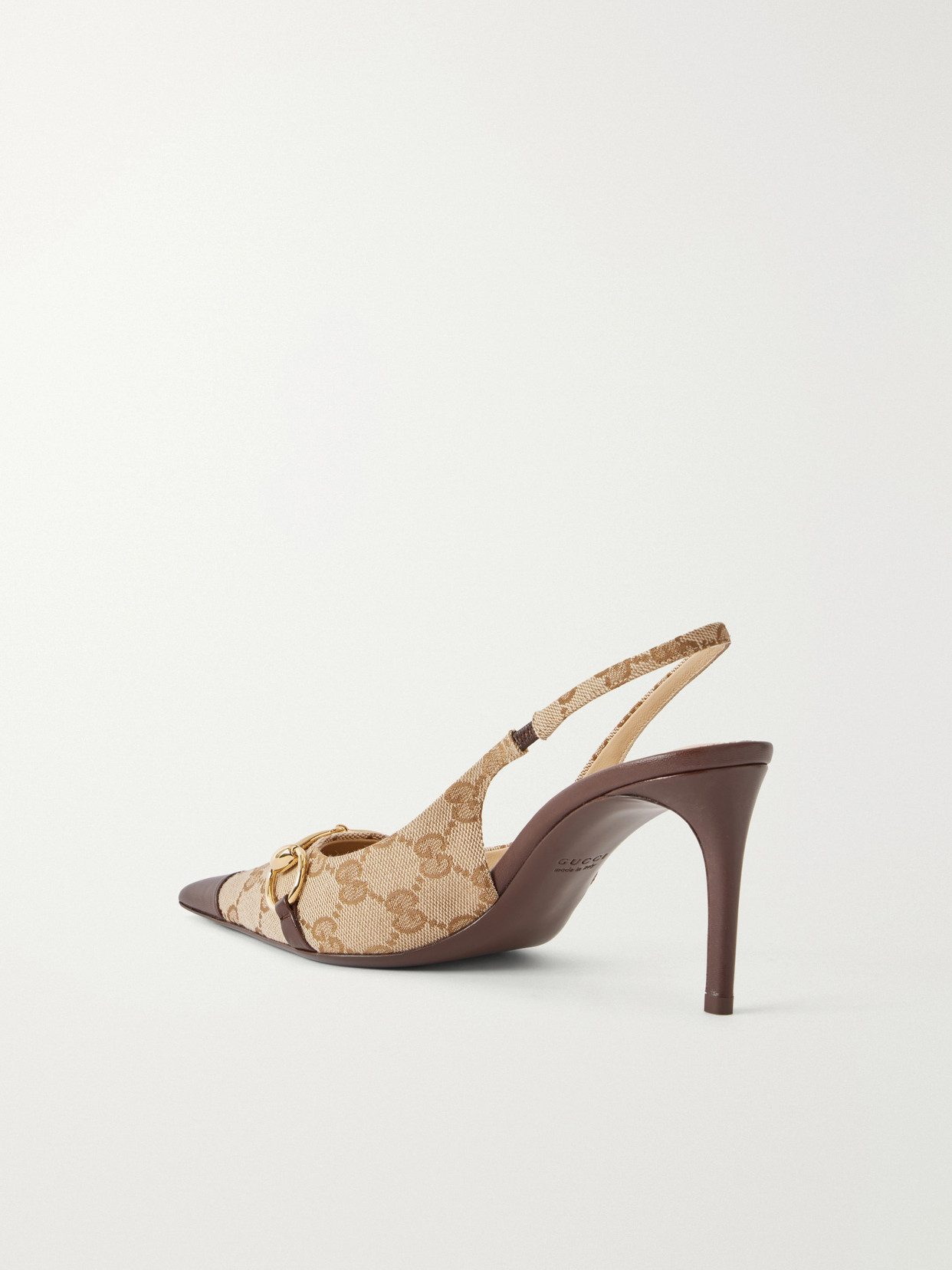 Donna 80 Horsebit-Detailed Leather-Trimmed GG Supreme Canvas-Jacquard Pumps