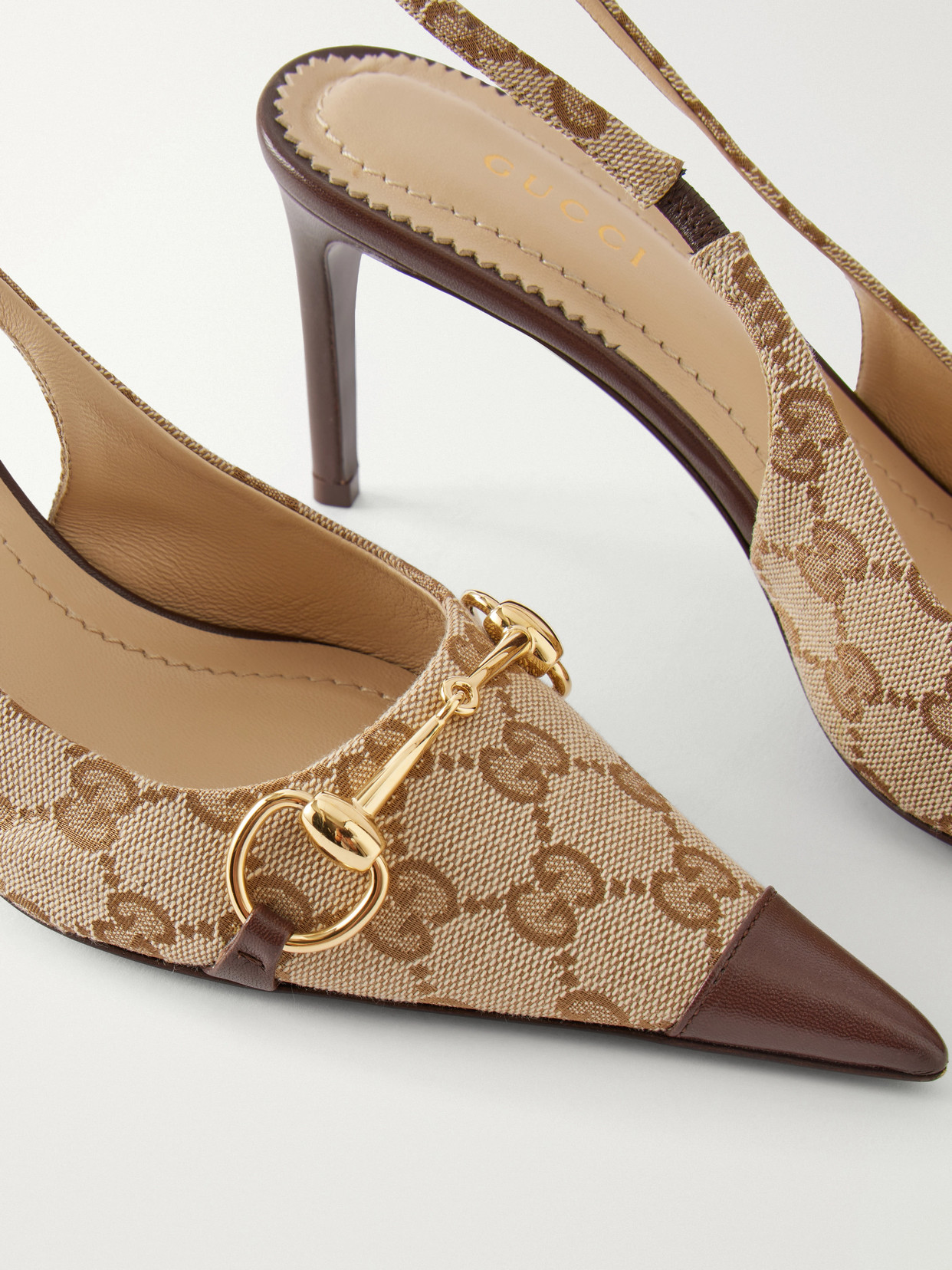 Donna 80 Horsebit-Detailed Leather-Trimmed GG Supreme Canvas-Jacquard Pumps