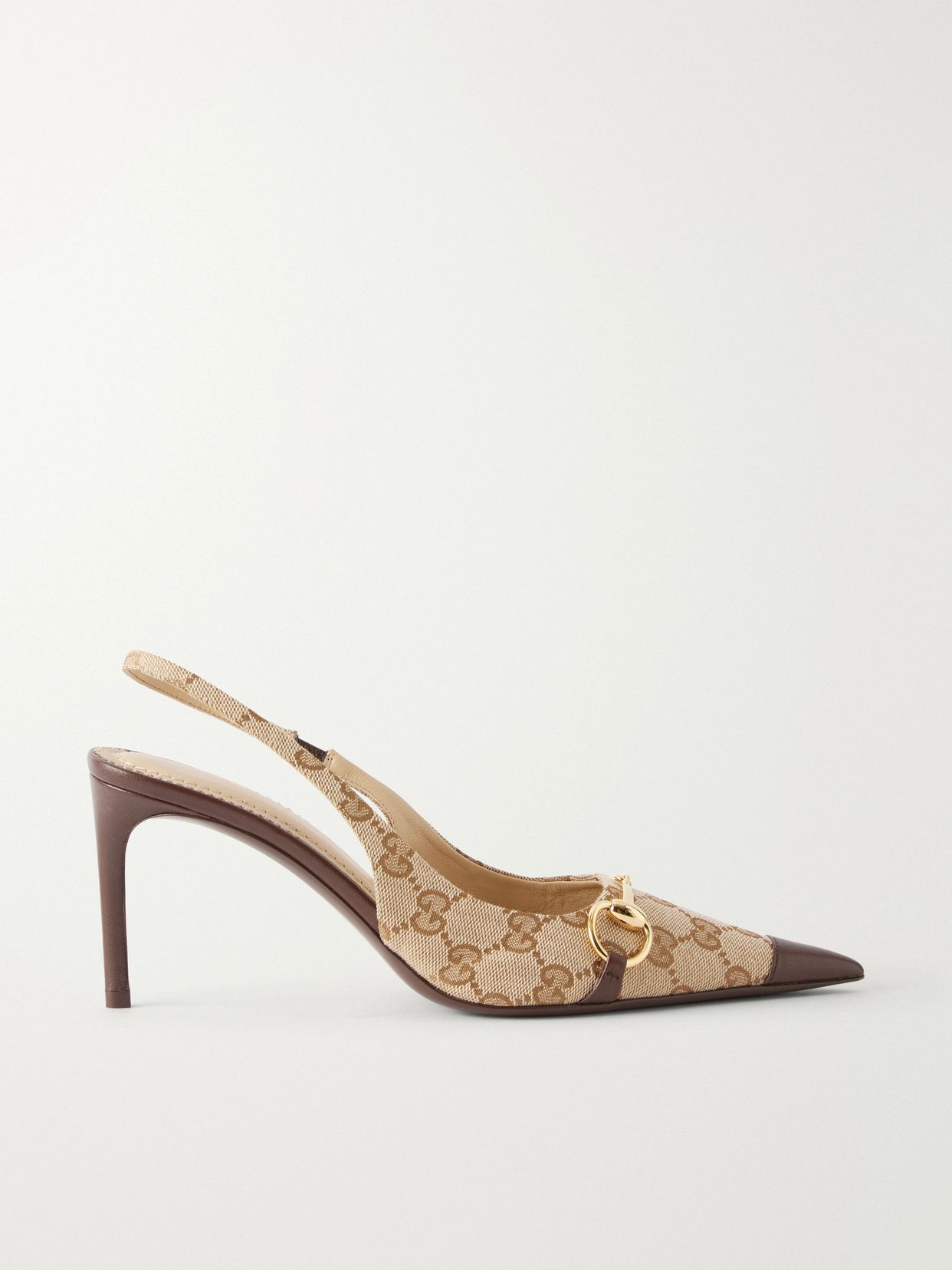 Donna 80 Horsebit-detailed leather-trimmed GG Supreme canvas-jacquard pumps