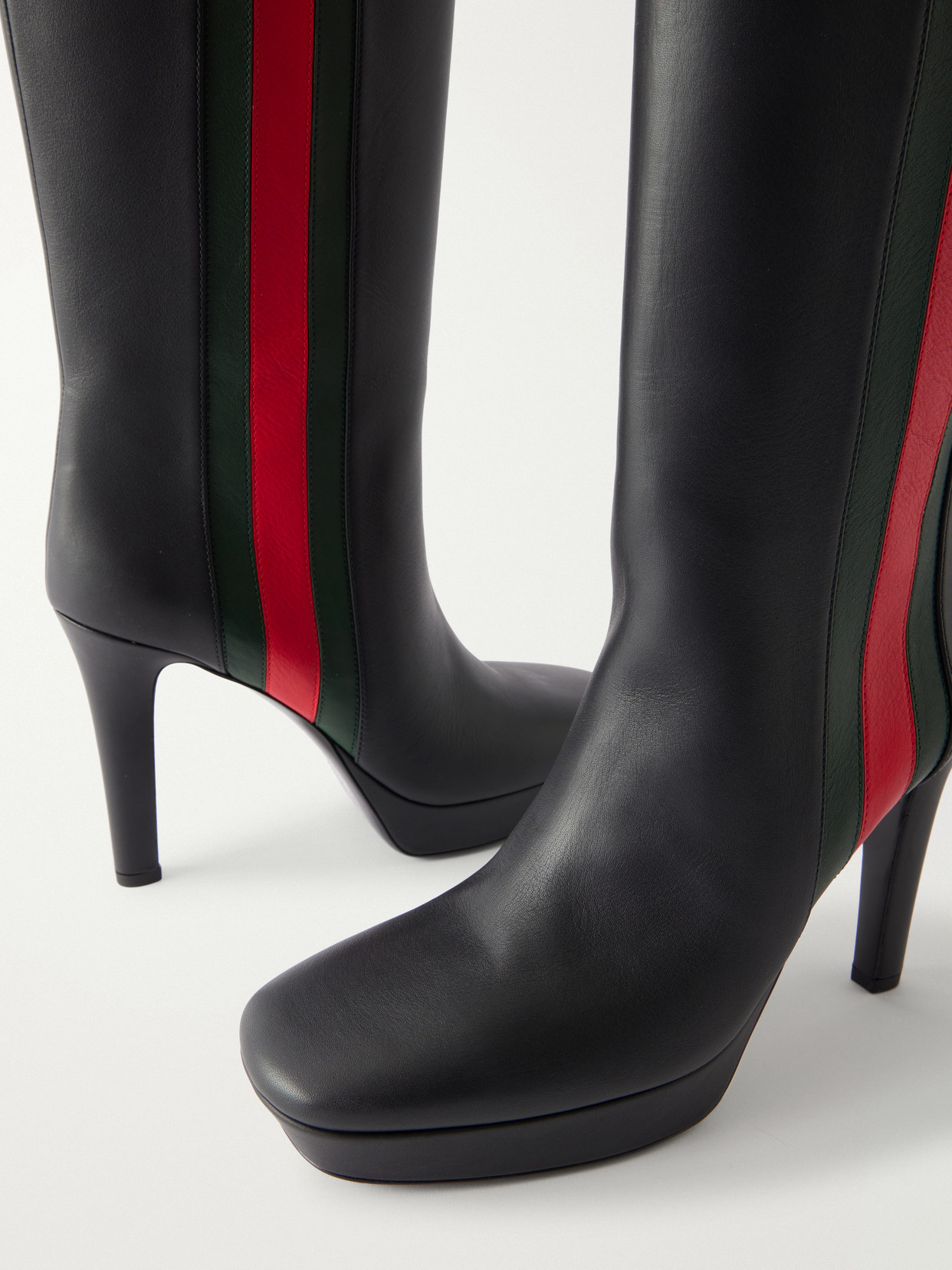 Galleria 115 Web-Trimmed Leather Knee Boots