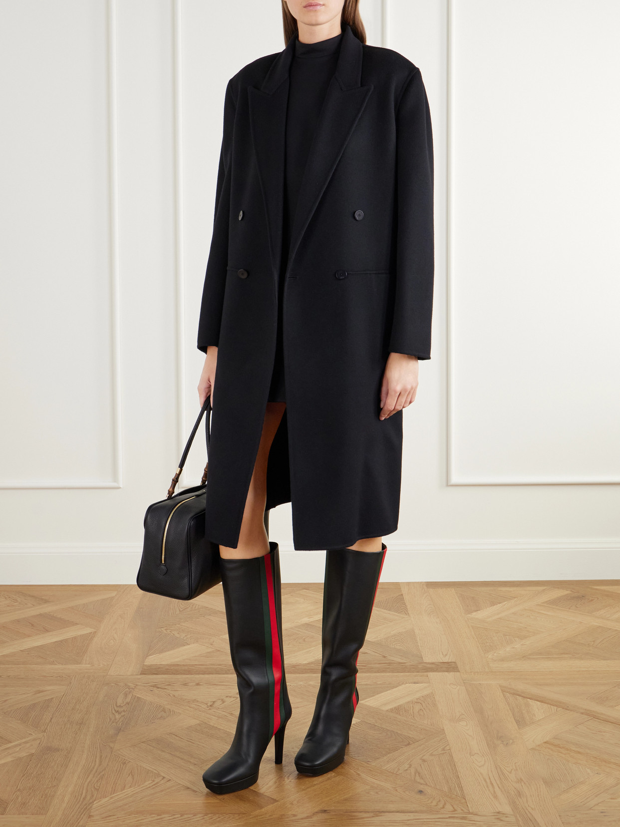 Galleria 115 Web-Trimmed Leather Knee Boots