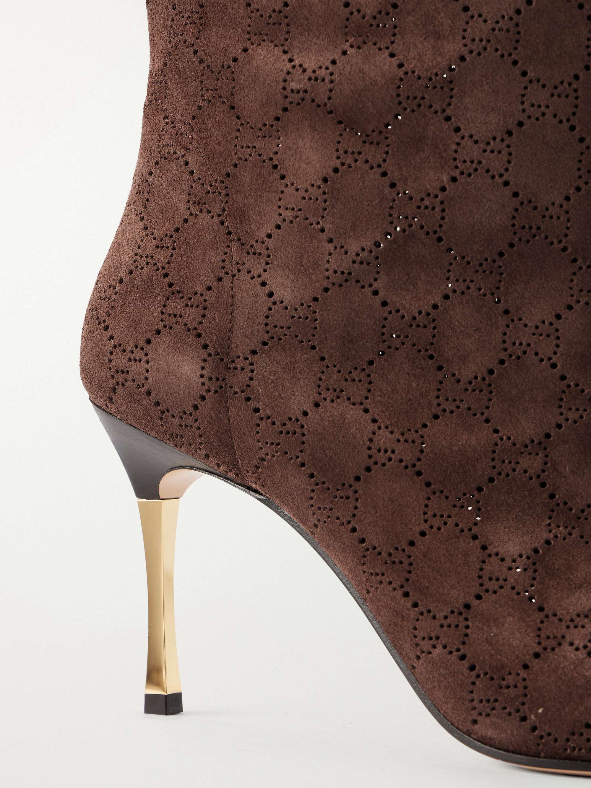 GUCCI Bombshell 85 perforated suede knee boots | NET-A-PORTER