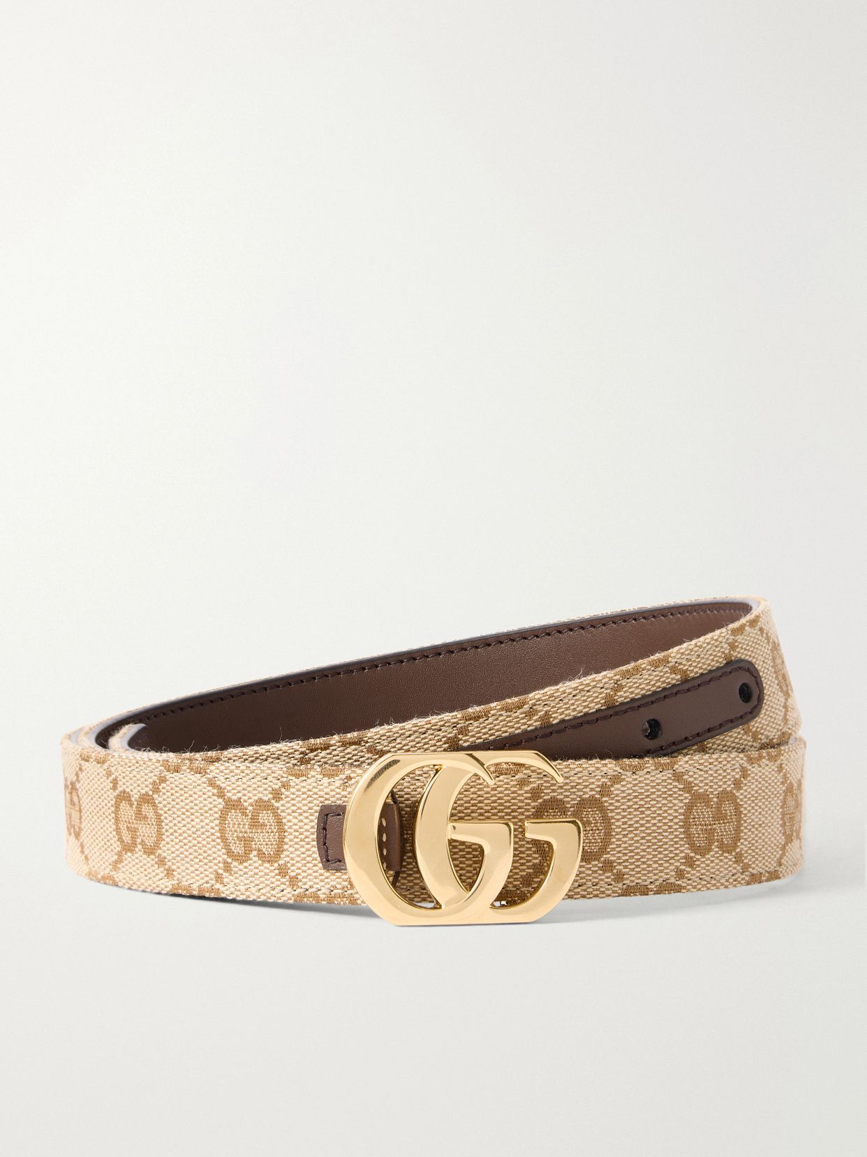 cut gg marmont reversible leather and printed coated canvas belt