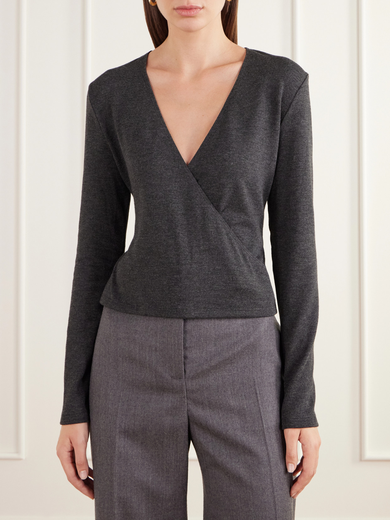Lauren Cropped Wrap-Effect Stretch-Jersey T-Shirt