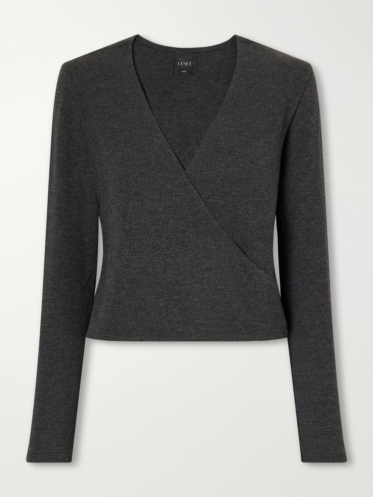 Leset Lauren Cropped Wrap-effect Stretch-jersey T-shirt In Gray