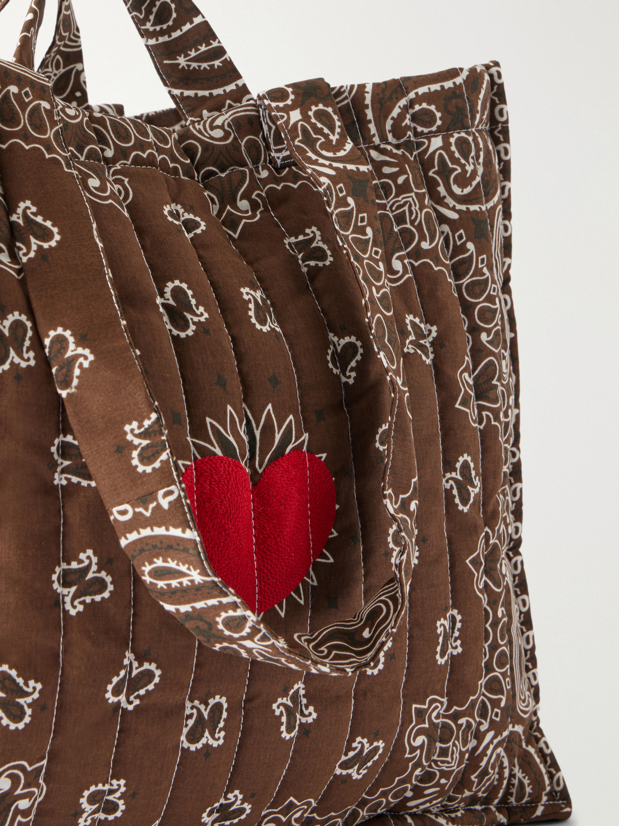 Maxi Cabas Matelassé Embroidered Bandana-Printed Padded Cotton-Canvas Tote