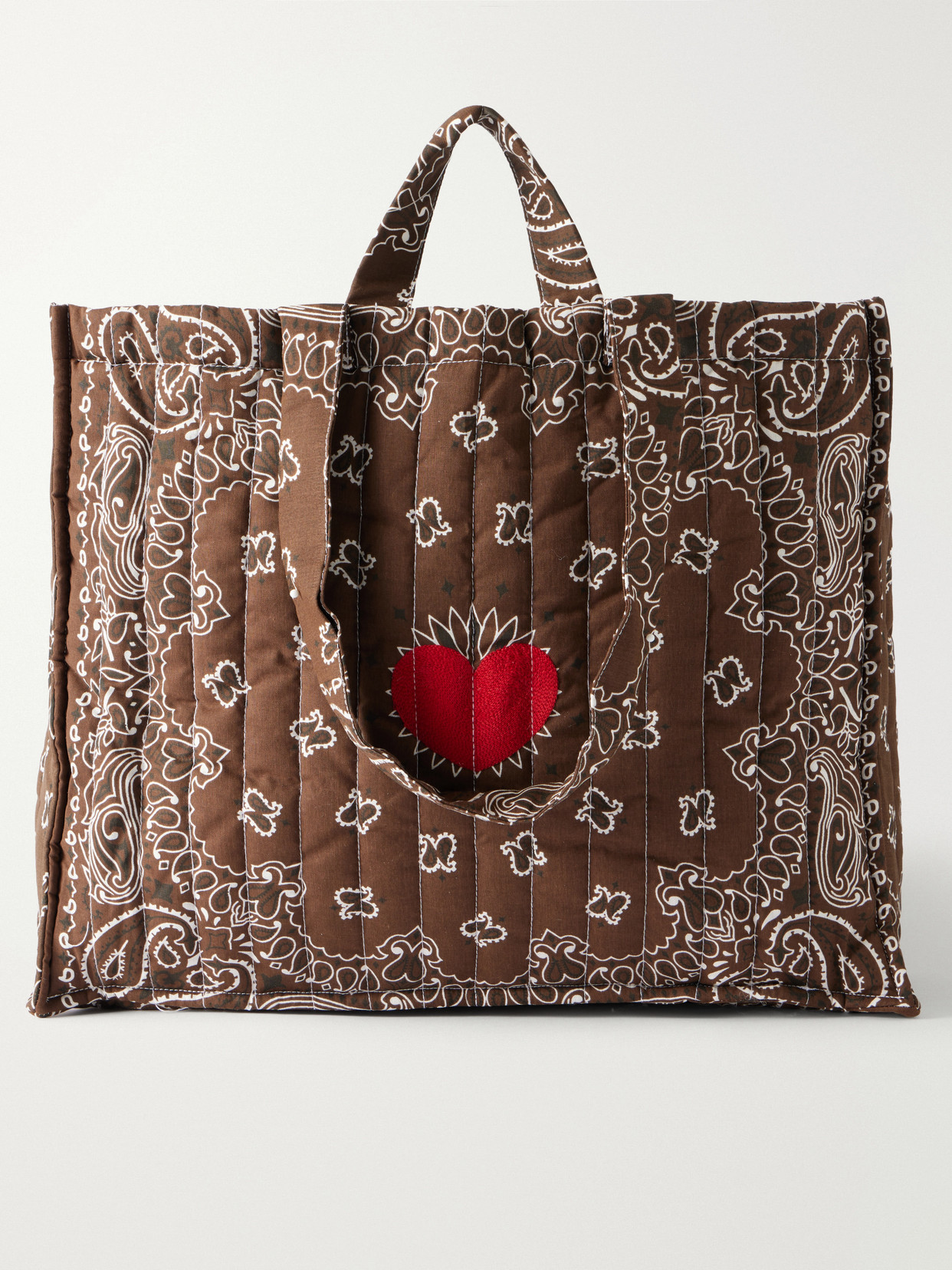 Maxi Cabas Matelassé Embroidered Bandana-Printed Padded Cotton-Canvas Tote