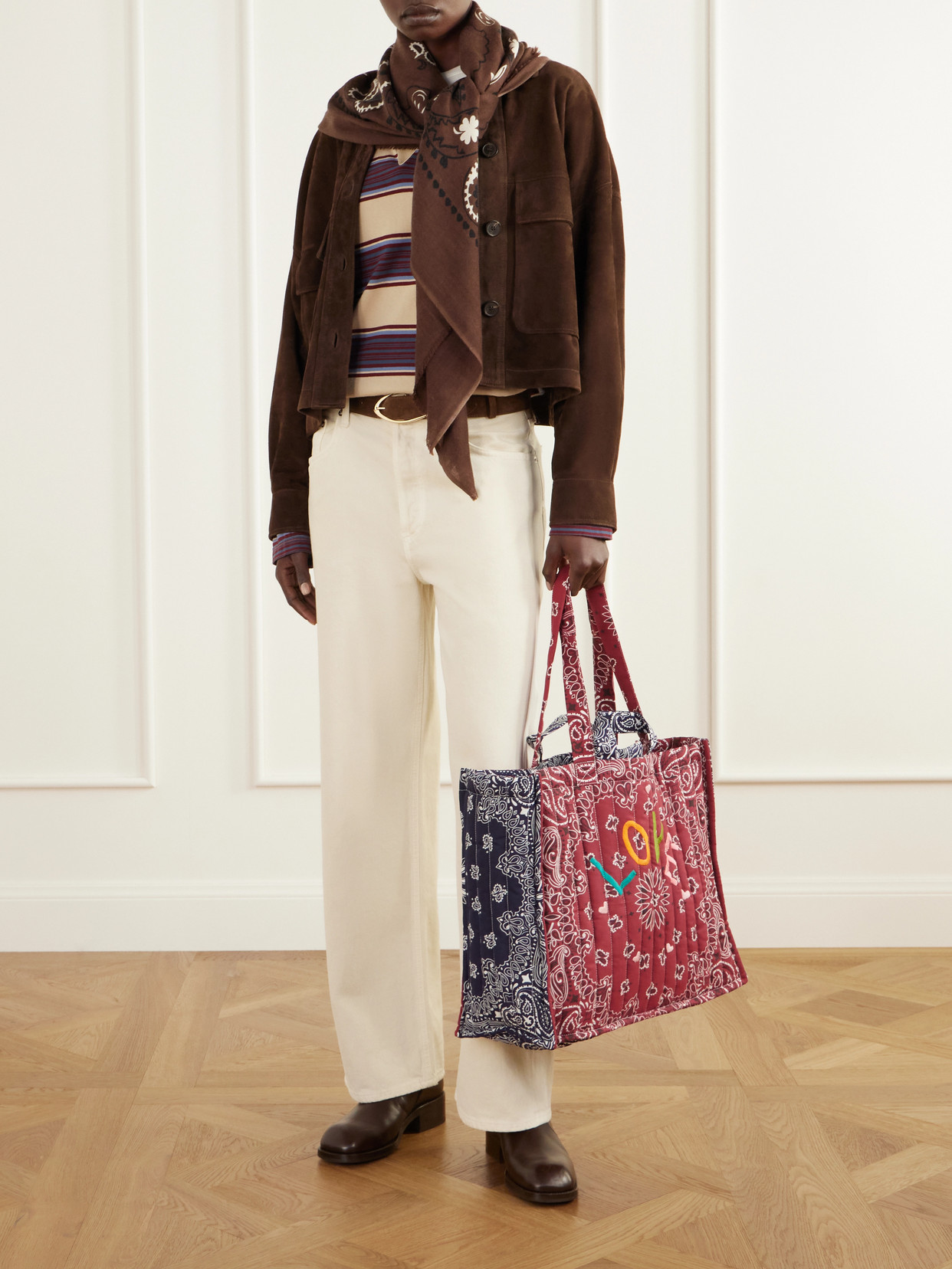 Maxi Quilted Cabas Love Embroidered Printed Cotton-Canvas Tote