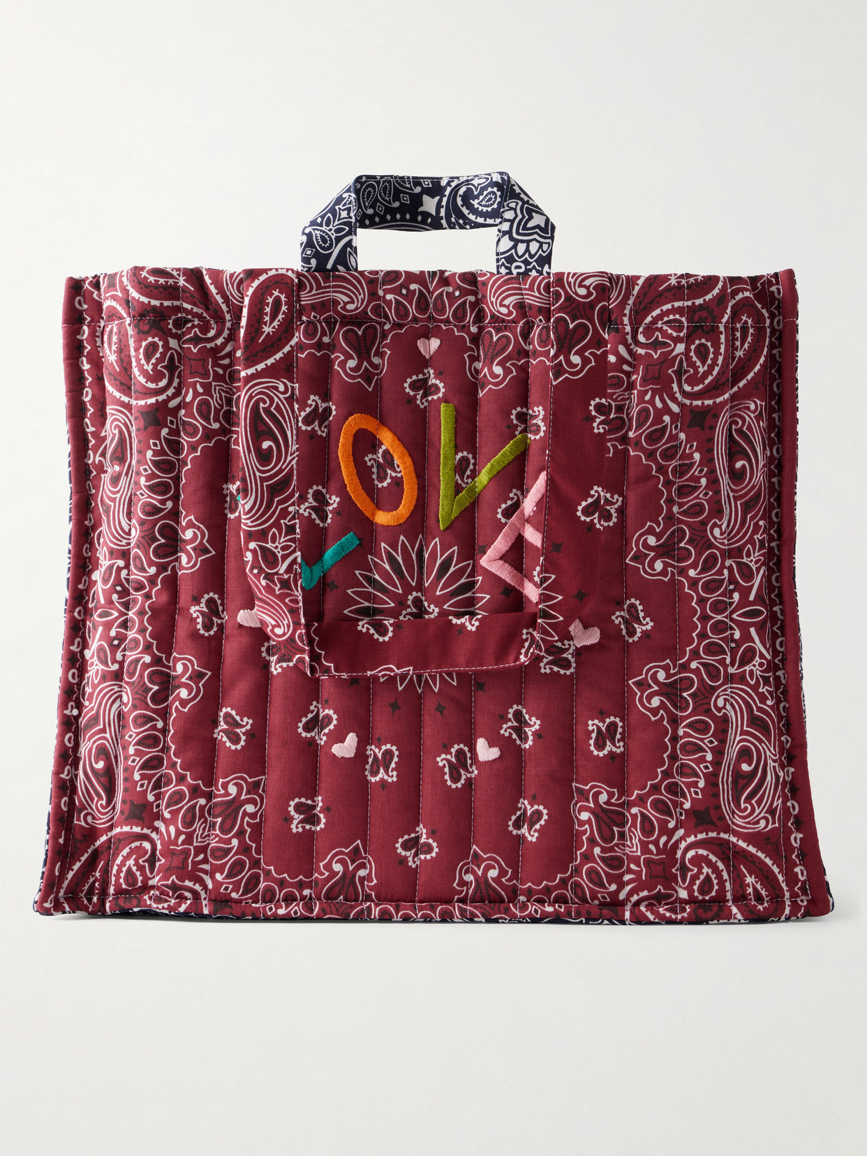 Maxi Quilted Cabas Love Embroidered Printed Cotton-Canvas Tote